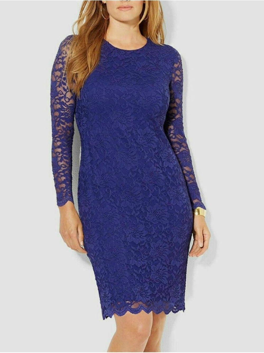 Ralph Lauren Sapphire Blue Long Sleeve Lace Sheath Dress